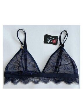 Love Stories Navy Lace Triangle Bralette Semi-Sheer